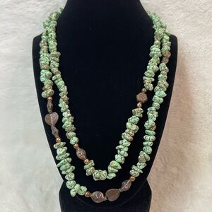 Boho Handmade Green Aventurine Chip Stone Necklace & Earrings Set-Copper Beaded